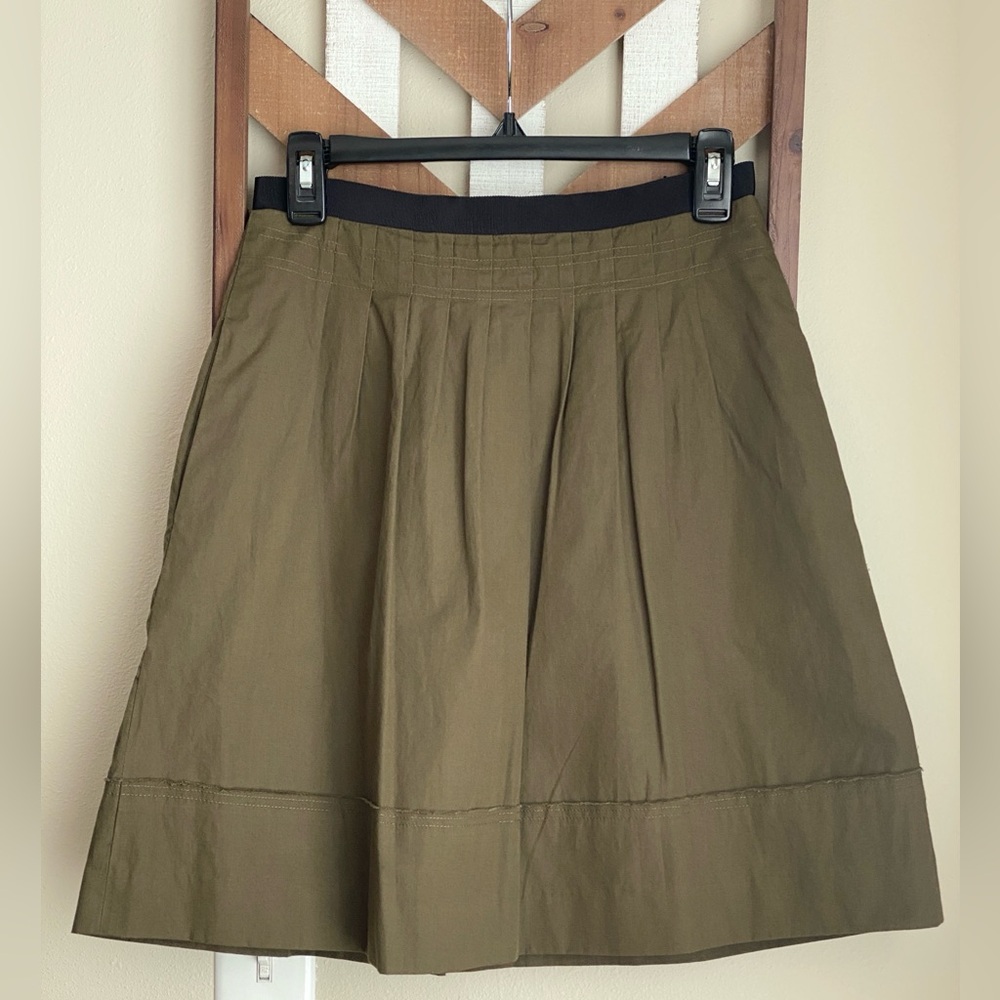 EUC Madewell 0 XS 2 Pleated Skirt Cotton Fully Lined Back Zip Olive Green Black